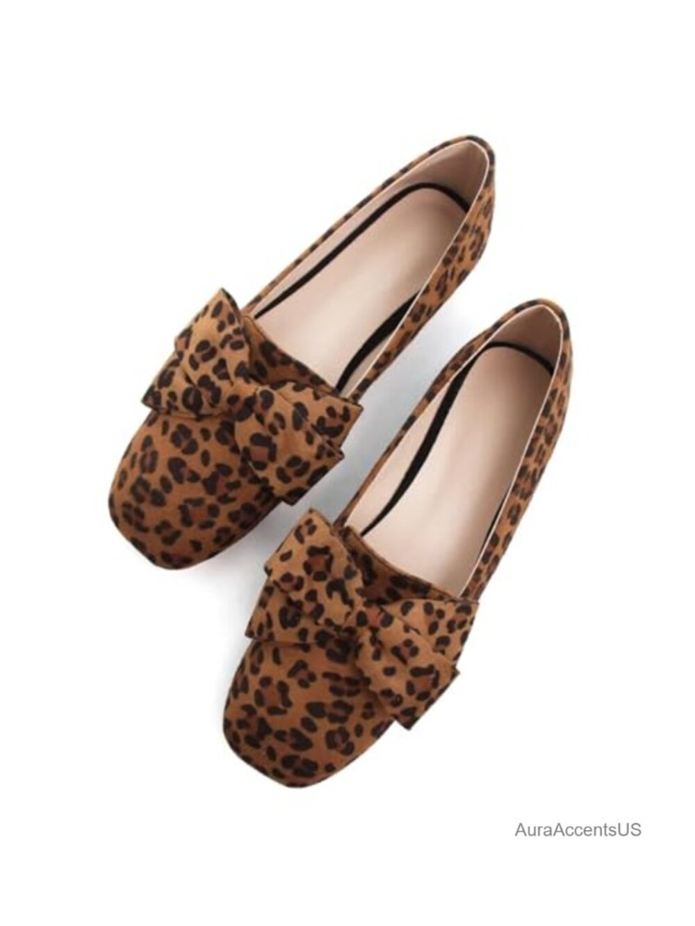 Faux Suede Square Toe Ballet Flats with Bows, Women's Casual Slip-On Shoes